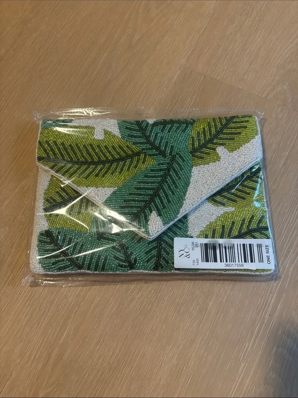 NEW New York & Company Tropical Leaf Beaded Clutch